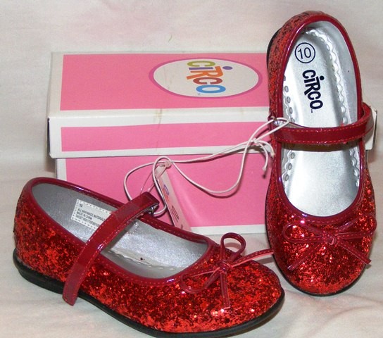 RED SPARKLE SHOES Girls Sparkly Dorothy Dress Glitter FLATS 9 10 11 12 ...