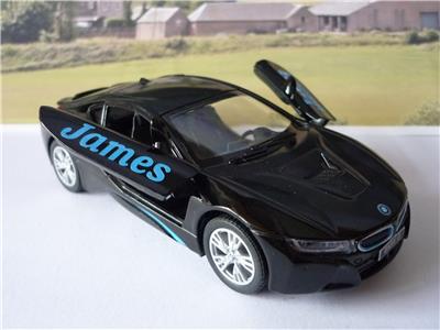 Personalised Name Gift Black Bmw I8 Boys Toys Dad Car