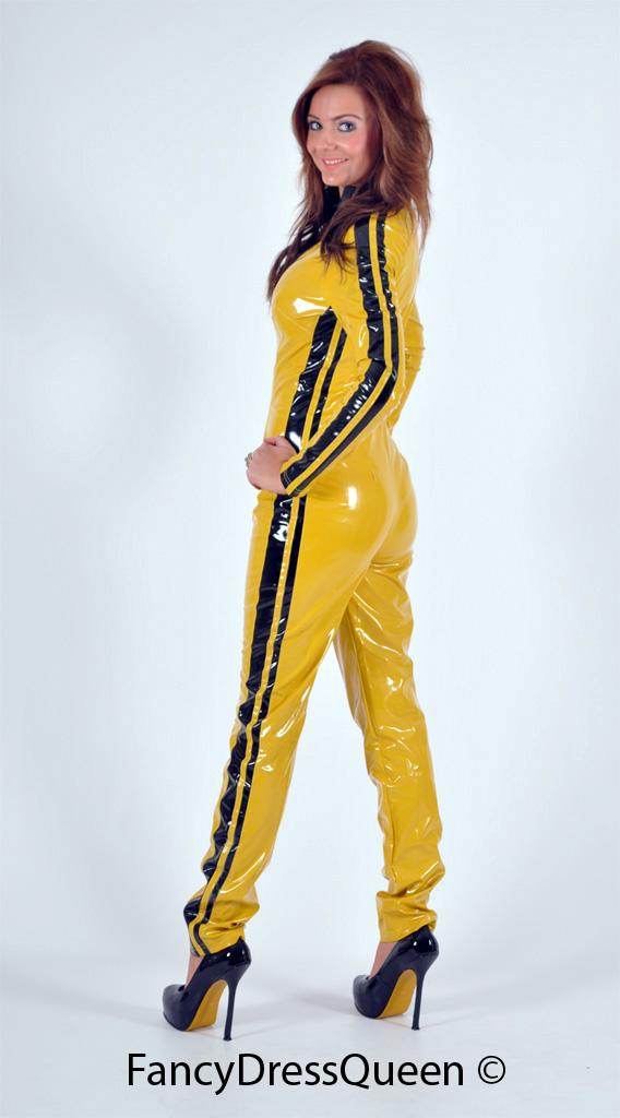 Sexy Yellow Kill Bill Costume PVC Catsuit Fancy Dress Outfit Large Size ...