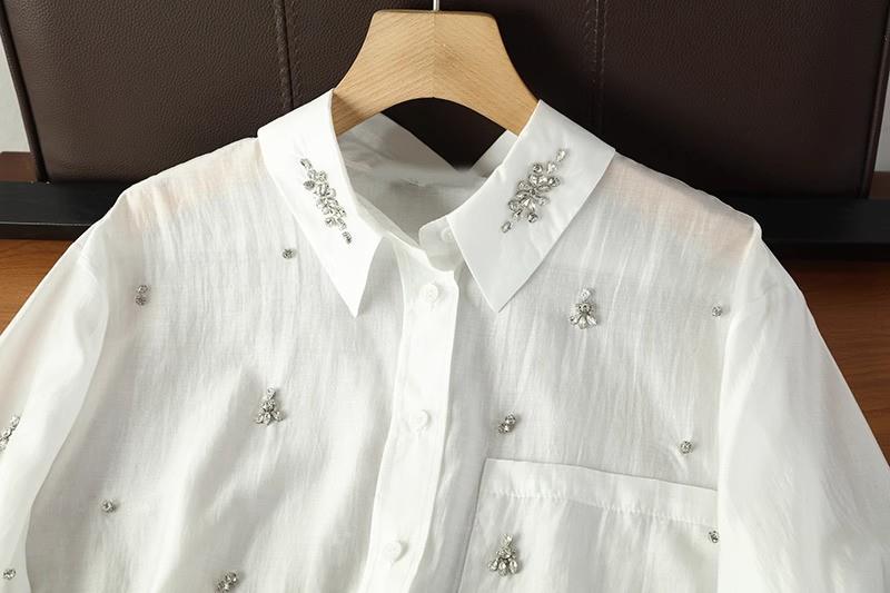 ZARA OYSTER WHITE RHINESTONES EMBROIDERED OVERSIZED POPLIN