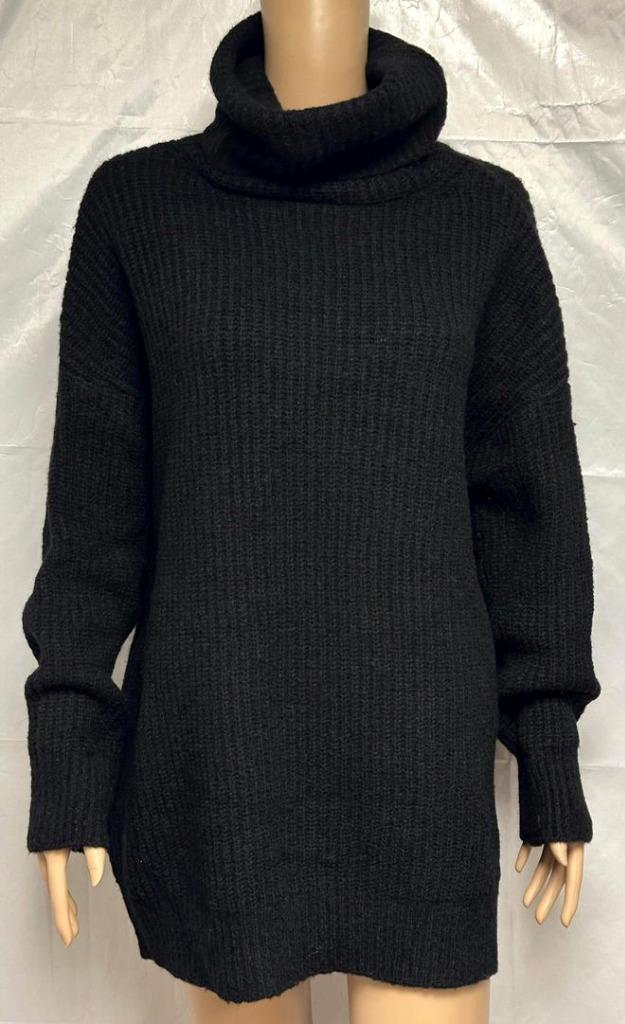 ZARA WOOL RIB KNIT BLACK OVERSIZED TURTLENECK ROLL NECK ZARA WOOL RIB KNIT BLACK OVERSIZED TURTLENECK ROLL NECK