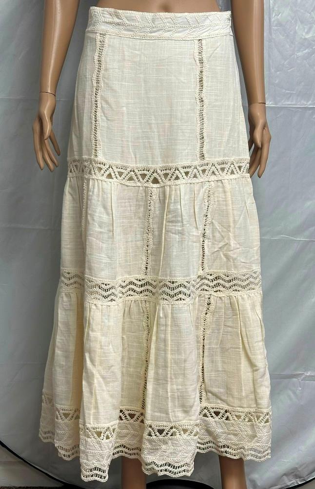 ZARA ZW ECRU RUSTIC COTTON CROCHET EMBROIDERED RUFFLED HEM