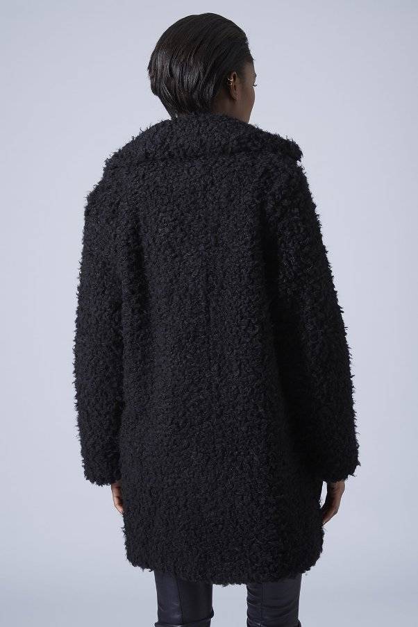 Topshop Black Teddy Bear Faux Fur Fluffie Fluff Winter Soft Pea Coat UK ...