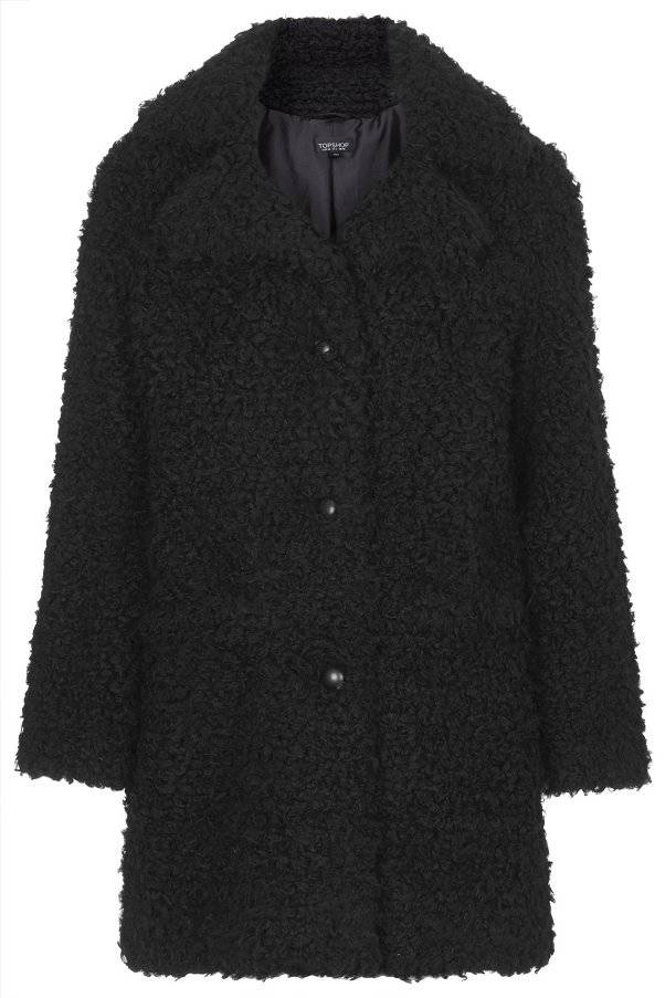 Topshop Black Teddy Bear Faux Fur Fluffie Fluff Winter Soft Pea Coat UK ...