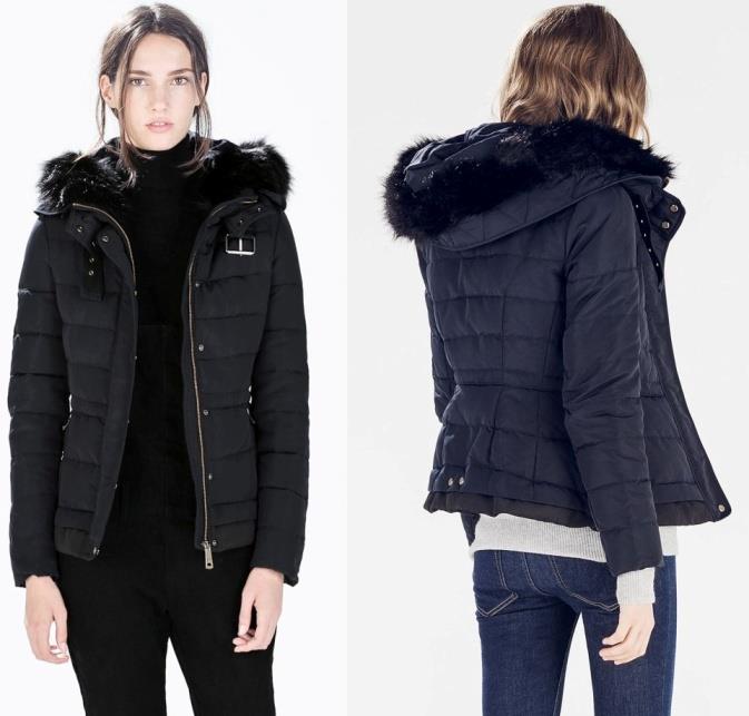 ZARA Fur trim Hood Quilted Padded Duck Down Feather Puffer Anorak Parka ...