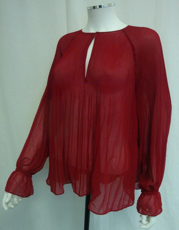 Zara Red Pleated Flowing Swing Ruffle Frilled Sleeve Chiffon Blouse Top ...