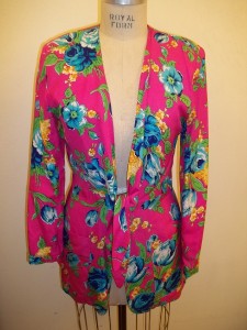 ADRIENNE VITTADINI Hot Pink Flower Print 100% Silk 2pc. Jacket & Pant ...