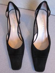 お値下げ中 CHANEL パンプス CHANEL Black Suede Square Toe Dorsay Slingback MOD Heels Sz