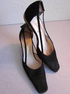 の*1様 CHANEL ヒール CHANEL Black Suede Square Toe Dorsay Slingback MOD Heels Sz