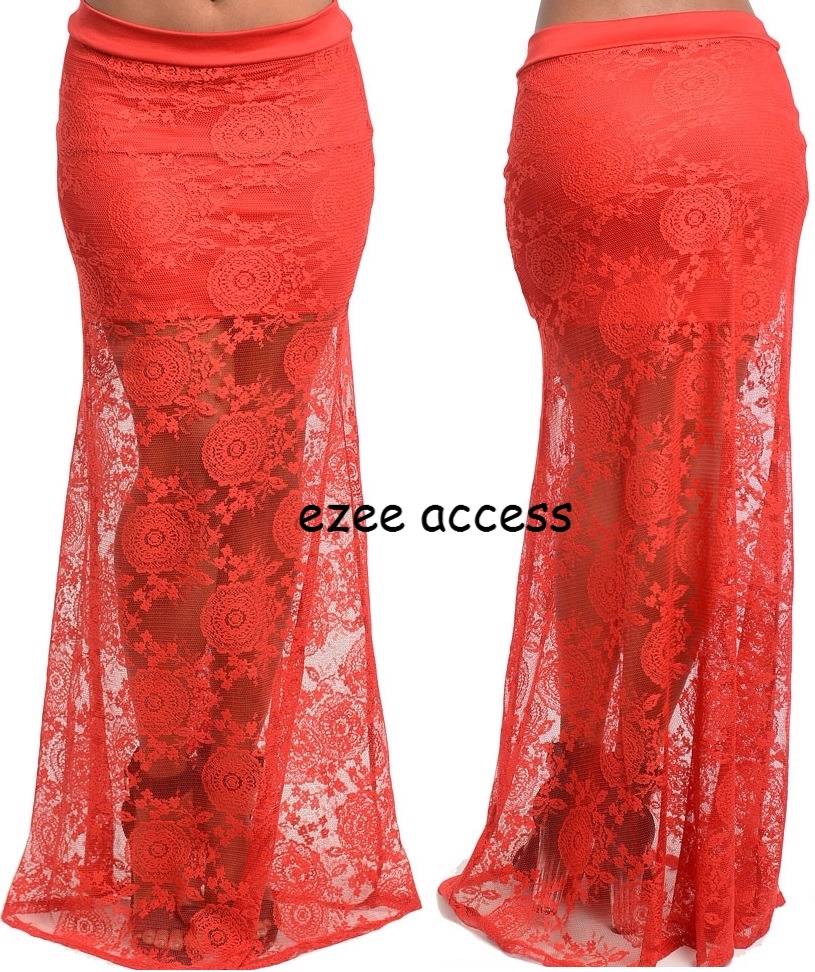 SeXY WoMeN SKiRT HiGH WaiSTeD MeRMaiD SHeeR MeSH LaCe FiTTeD LoNG MaXi ...