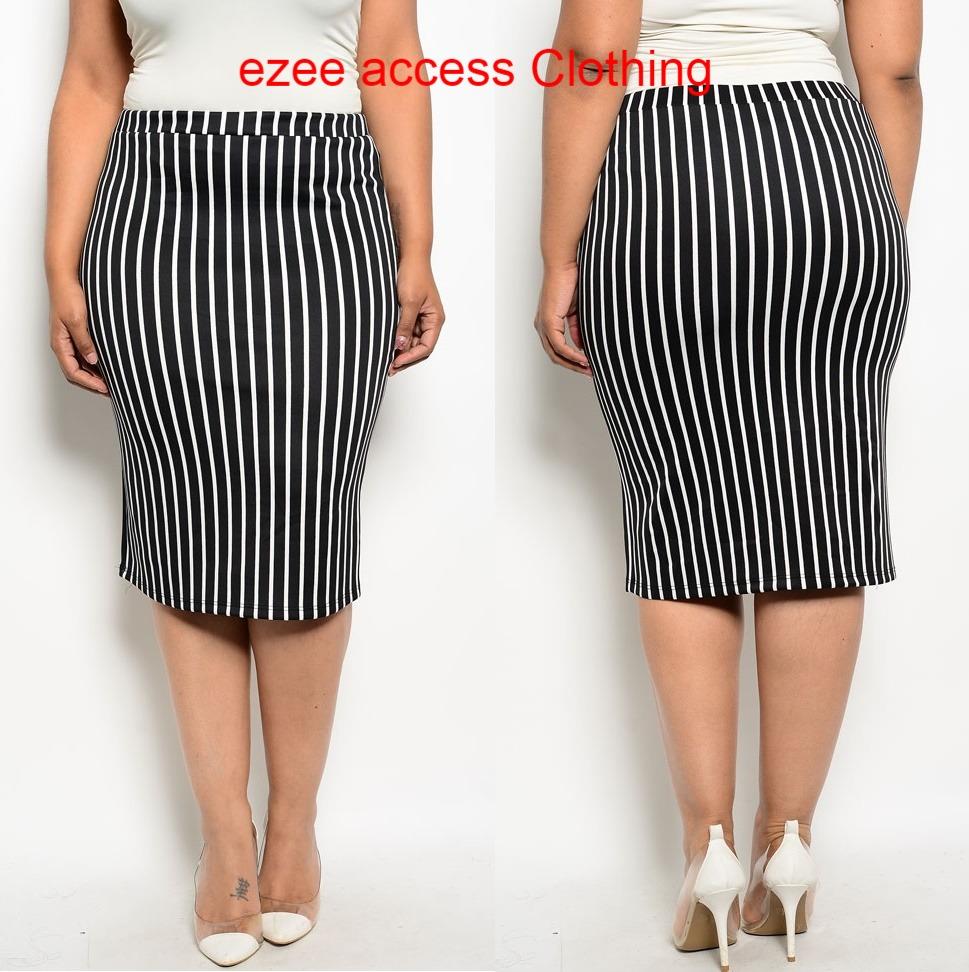 New Sexy Women Plus Size High Waisted Pencil Bodycon Fitted Knee Length ...