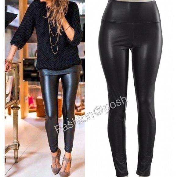 high waisted leather look pants