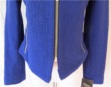 ZARA TRAFALUC blue boucle tweed crop blazer jacket w/zippers size M NWT