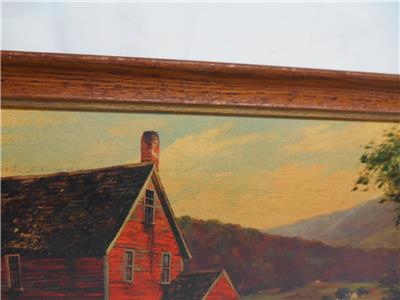 Old Vtg Paynt Oyl Grist Mill Print Wall Hanging Artist Signed