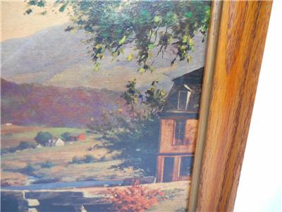 Old Vtg Paynt Oyl Grist Mill Print Wall Hanging Artist Signed