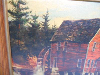 Old Vtg Paynt Oyl Grist Mill Print Wall Hanging Artist Signed