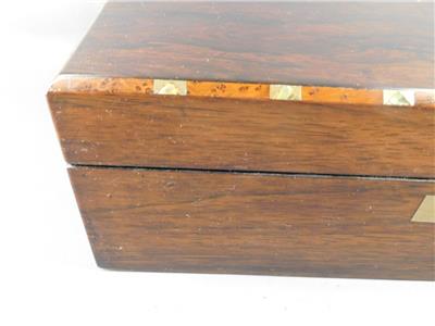 Antique Rosewood Campaign Writing Box Lap Desk Brass Mother Of