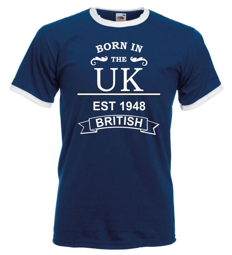 18th to 80th Birthday Gift Present Born In The Uk Contrast Mens Ringer T Shirt - Picture 3 of 3