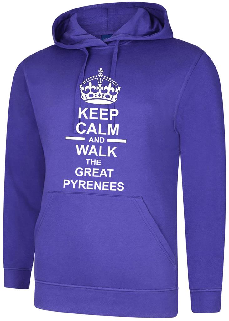 Keep Calm & Walk The Great Pyrenees Dog Mens Hoody Hoodie Hooded Sweatshirt - Picture 8 of 10