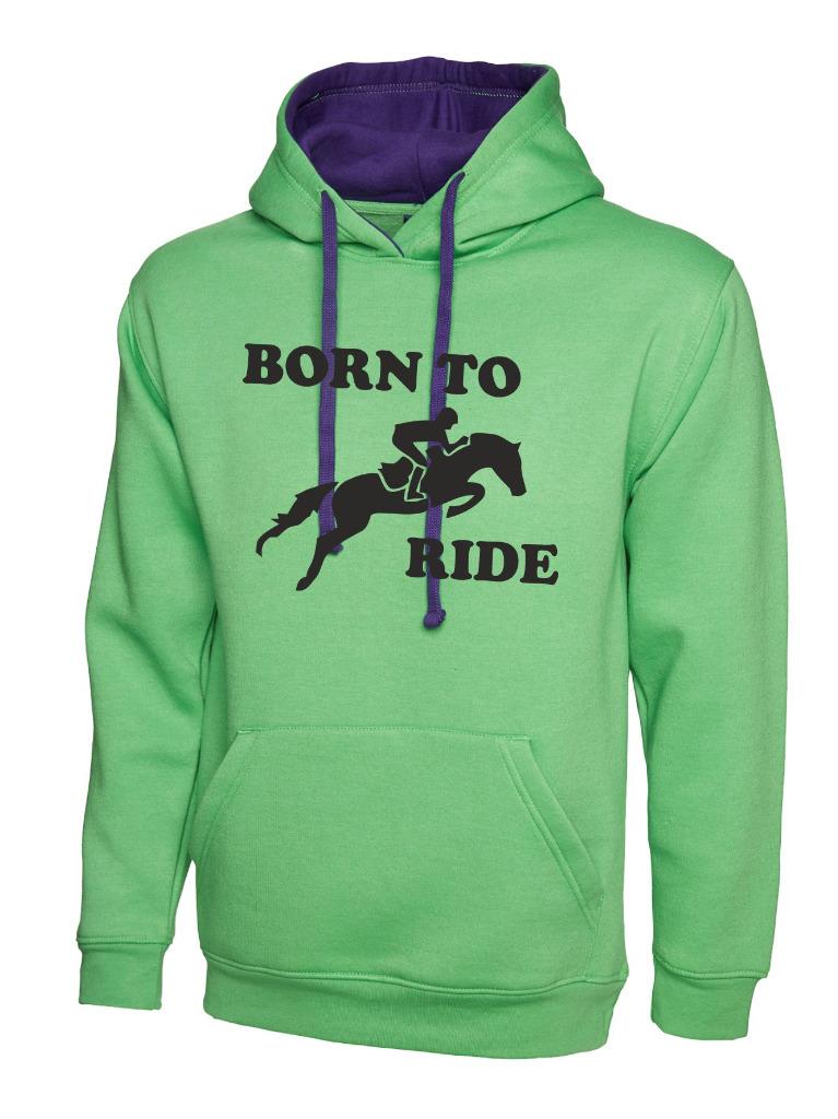 thumbnail image 2 of "Born To Ride" Women's Graphic Hoodie - Horse Riding Jumping Design - Loose Fit 2 of 3