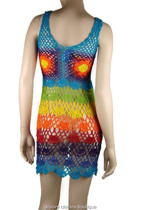 FESTIVAL HIPPIE BOHO Rainbow Crochet Sun Dress Crochet Size 8 - 12 Au ...