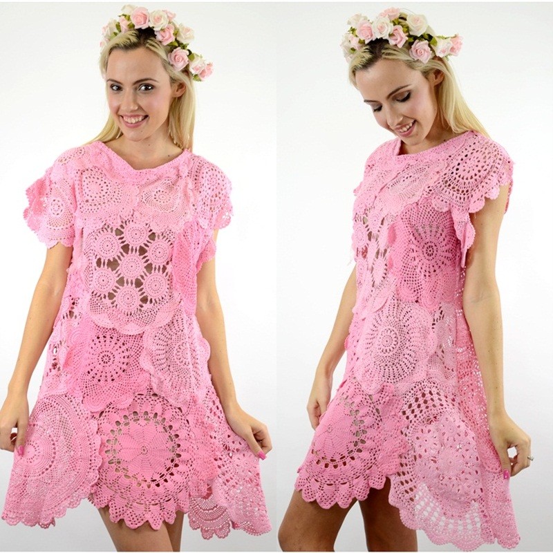 PINK Crochet Lace DOILY Doiley Shift Dyed Bikini Beach Wedding Plus ...