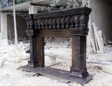 Beautiful Hand Carved Gothic Bronze And Marble Estate Fireplace