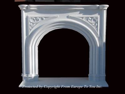 Hand Made Custom Solid Marble Estate Gothic Fireplace Mantel