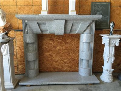 Beautiful Hand Carved Granite Estate Art Deco Polished Fireplace