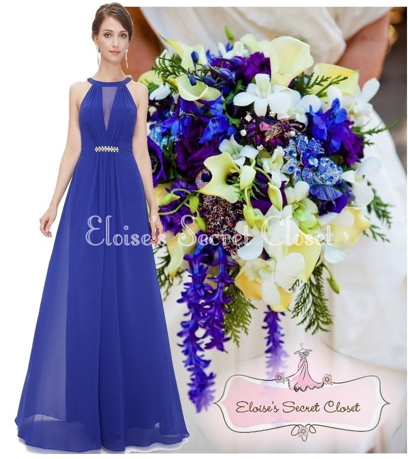 BNWT ORLA Cobalt Blue Chiffon Maxi Prom Evening Bridesmaid Dress UK ...