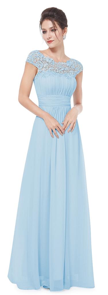 KATIE Baby Blue Lace Full Length Maxi Prom Evening Bridesmaid Dress UK ...