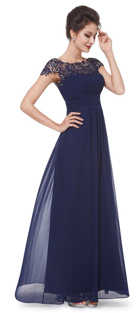 KATIE Navy Blue Lace Chiffon Maxi Prom Evening Bridesmaid Dress UK ...
