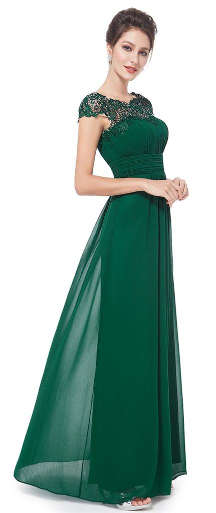 KATIE Emerald Green Lace Full Length Prom Evening Cruise Ballgown Dress ...