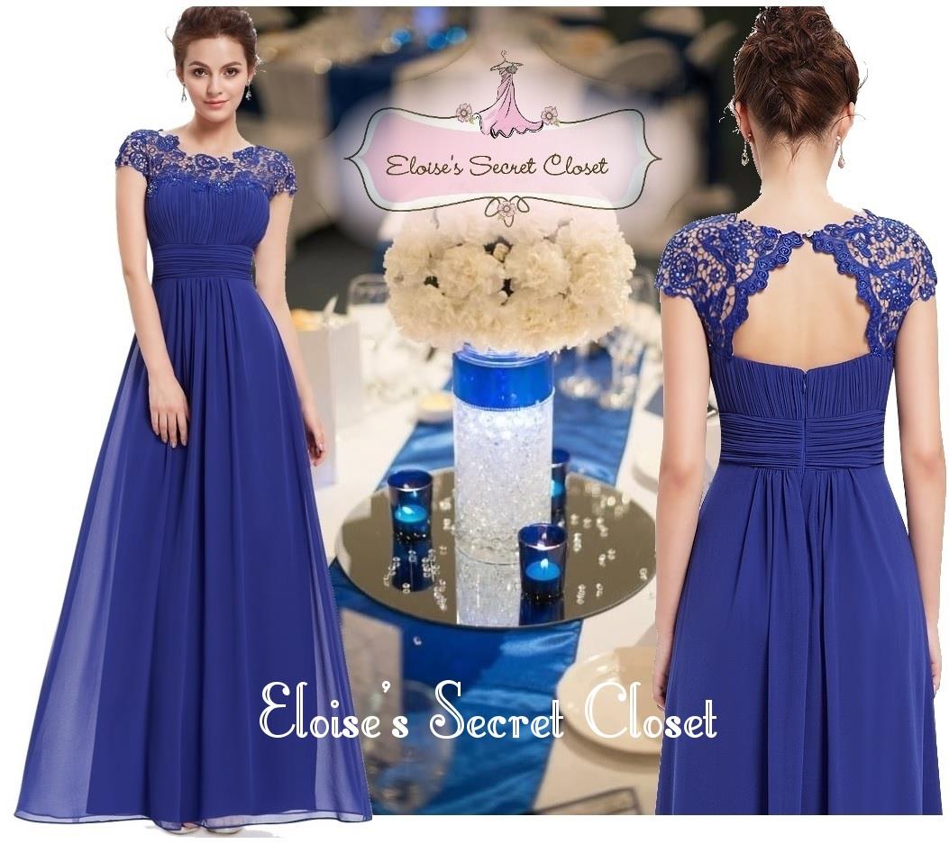 KATIE Cobalt Blue Lace Maxi Prom Evening Cruise Ballgown Party Dress UK ...
