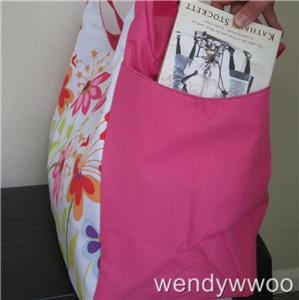 Beach Bag Big Pink Flowers Pockets Hand Huge Tote Large