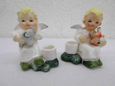 Vintage Norcrest Ceramic Christmas Angel Candle Holder Set 1950 S Japan Ebay