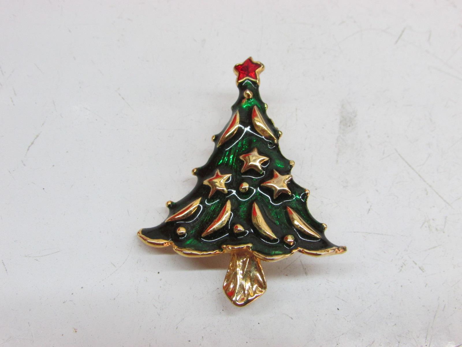 Vintage Signed AAI Goldtone Enamel Christmas Tree Pin Brooch Vintage Signed AAI Goldtone Enamel Christmas Tree Pin Brooch