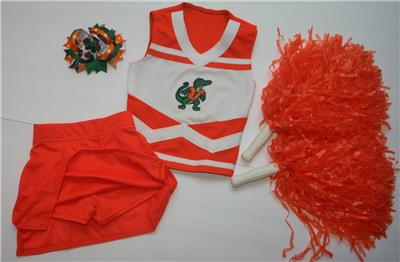 CHEERLEADER COSTUME HALLOWEEN OUTFIT TENNESSEE VOLUNTEERS POM POMS BOW SET 6 X