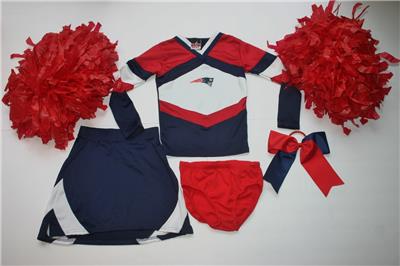 New England Patriots Cheerleader Outfit Costume Halloween Pom Poms Bow 10 12 Ebay