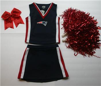 Patriots Cheerleader Costume Outfit Halloween 4 5 Pom Poms Bow Girl S Set Ebay