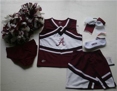 HALLOWEEN CHEERLEADER OUTFIT COSTUME 0-6 MTHS ALABAMA POM POMS BOW ROLL TIDE
