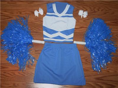 Carolina Blue Cheerleader Costume Outfit Halloween Pom Poms Cheer Bows 2 3 Ebay