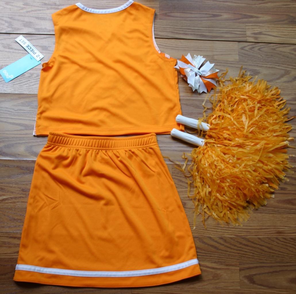 CHEERLEADER COSTUME HALLOWEEN OUTFIT TENNESSEE VOLUNTEERS POM POMS BOW SET 6 X