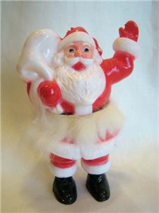 Charming Vintage 1950s Hard Plastic Waving Christmas Santa Rabbit