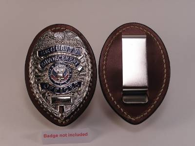 Police Law Enforcement Security Leather Belt Clip On Badge Holder US ...