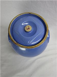 Vintage Ransburg Pottery Stoneware Cookie Jar Crock Blue Painted
