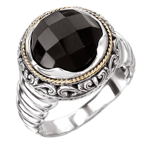 New Ladies 18k Yellow Gold Sterling Silver 925 Black Onyx Ring Band Ebay