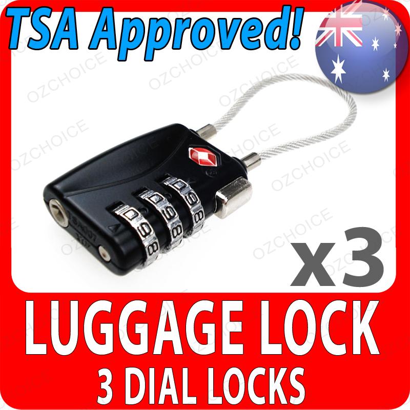 3 x TSA 3 Dial Luggage Locks Travel Suitcase TSA719 Locks Black TSA002